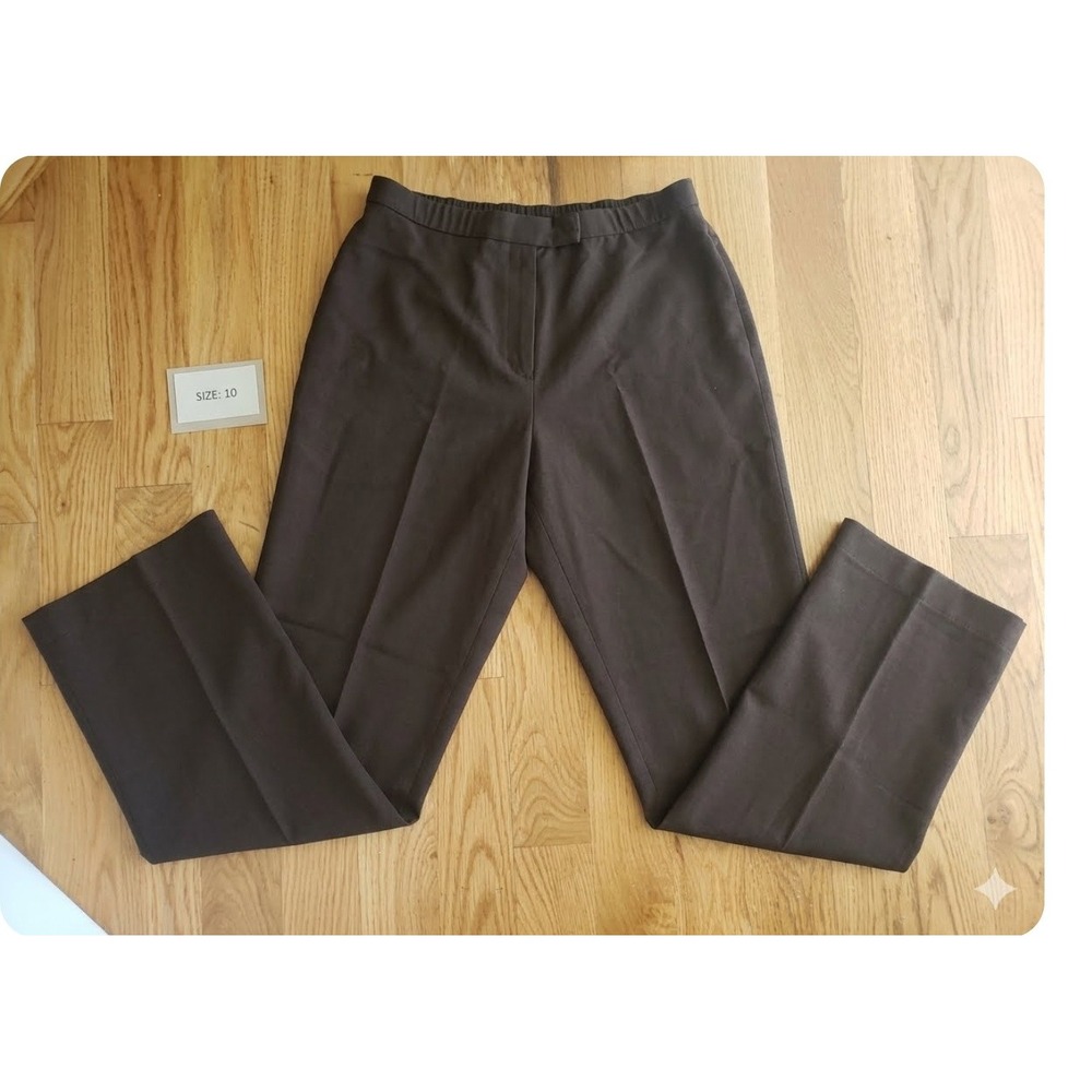 JM Collection Womens Brown Straight Leg Dress Pants Size 14 Elastic Waist
